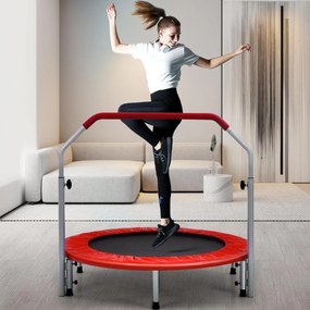 Trampolim de Fitness Interior φ101cm Mini Trampolim com Pega Ajustável em Altura Dobrável para Crianças Carga 150 kg Vermelho