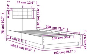 Estrutura de cama c/ cabeceira derivados madeira cinza sonoma