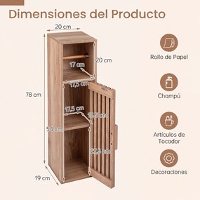 Armário de Banho, 20 x 19 x 78 cm, Suporte para Papel Higiénico, Natural