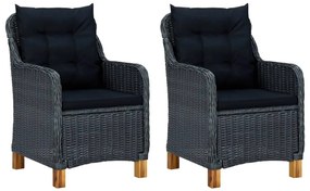 Cadeiras de jardim c/ almofadões 2 pcs vime PE cinzento-escuro