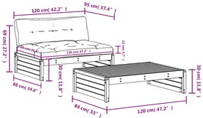 2 pcs conj. lounge jardim com almofadões madeira douglas maciça