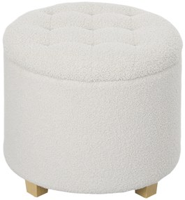 HOMCOM Puff de Armazenamento Banco de Armazenamento Redondo 40,5L 45x45x41 cm Estofado em Borreguito Banco Apoia-Pés Branco | Aosom Portugal