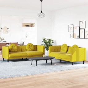 2 pcs conjunto de sofás com almofadas veludo amarelo