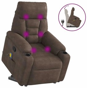 vidaXL Poltrona de massagens reclinável elevatória microfibra castanho