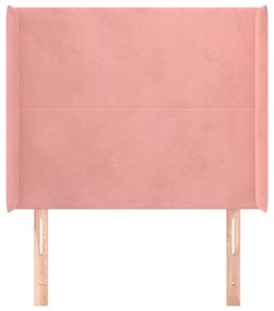 Cabeceira de cama c/ abas veludo 83x16x118/128 cm rosa