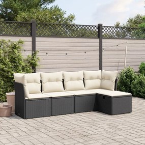 vidaXL 5 pcs conjunto sofás de jardim com almofadões vime PE preto