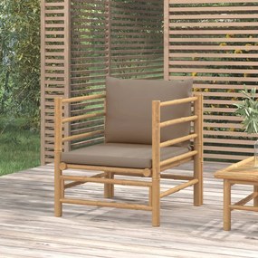 vidaXL Sofá de jardim bambu com almofadões cinzento-acastanhado