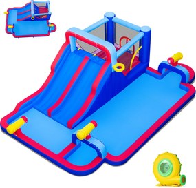 Parque aquático insuflável com escorrega duplo 646 x 418 x 211 cm, piscina, zona de salpicos, zona de saltos, parede de escalada, cesto de basquetebol
