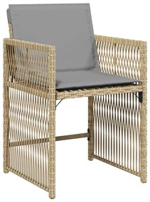 Cadeiras de jardim com almofadões 4 pcs vime PE bege misturado