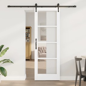 Conjunto de Porta Deslizante vidaXL com Acessórios Brancos 73.5x211 cm Madeira Maciça Pinheiro