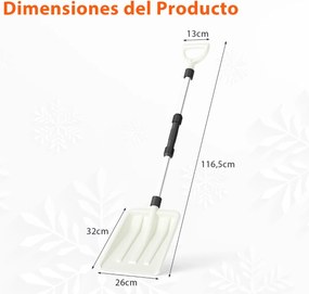 Pá para neve leve com cabo ergonómico e haste de alumínio resistente para entradas de carros, calçadas, jardins Branca
