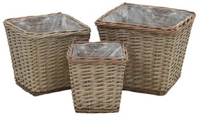 vidaXL Cestos para vasos 3 pcs vime com forro em PE