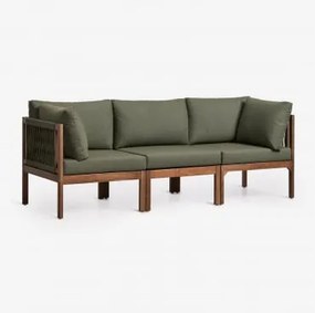 Sofá Modular De 3 Peças Com Apoios De Braço Em Madeira De Acácia Branson Verde Oliva Intenso - Castanho Acacia Escuro - Sklum