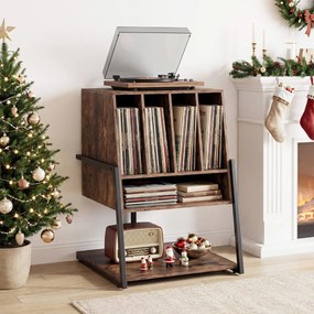 Suporte para gira-discos: 54 x 57 x 76,5 cm prateleira para discos de vinil com pés ajustáveis, estilo industrial, para sala de estar, em castanho rús
