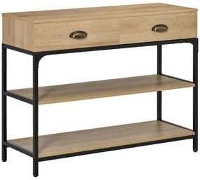 HOMCOM Mesa Consola Entrada Estreita 2 Gavetas 2 Prateleiras Armazenamento Moderna 100x35x79,5cm Carvalho Preto | Aosom Portugal