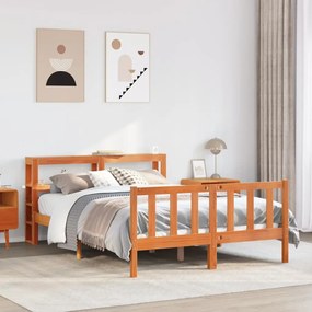vidaXL Estrutura cama c/ cabeceira 140x190cm pinho maciço castanho-mel