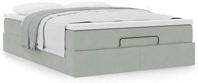 Estrutura de cama otomana com colchão 140x200 cm cinzento claro