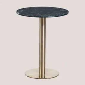 Mesa De Bar Redonda Em Pedra Natural Xiren Mármore Verde Big Flower & Ø60 Cm & Ouro Champagne - Sklum