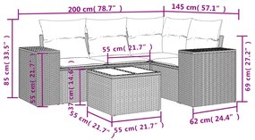 5 pcs conjunto de sofás p/ jardim com almofadões vime PE bege