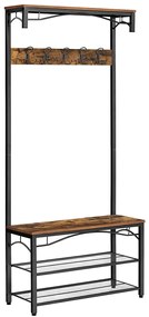 Cabideiro VASAGLE, cabideiro industrial, sapateira e banco para corredor com prateleiras, cabideiro para corredor com ganchos, estrutura de metal fosco, 80 x 32 x 178,5 cm (C x L x A) HSR45BX
