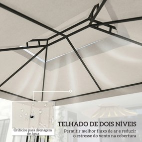 Toldo de Substituição 4x3 m com Teto Duplo Orifícios de Drenagem e Proteção UV Apenas Toldo NÃO Inclui Estrutura Creme