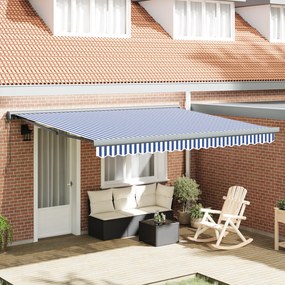 vidaXL Toldo Retrátil Automático Azul e Branco 350x250 cm