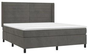 Cama box spring c/ colchão/LED 160x200cm veludo cinzento-escuro