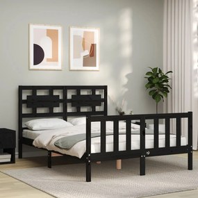 Estrutura de cama de casal c/ cabeceira madeira maciça preto