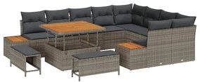 Conjunto de Sofás de Jardim de 12 Peças com Almofadas Cinza Vime PE Ac