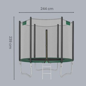 Trampolim de 244 cm, de jardim para crianças com rede de segurança e cobertura lateral Verde escuro