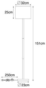 Candeeiro de chão rural madeira com abajur linho bege 32 cm - Mels Rústico