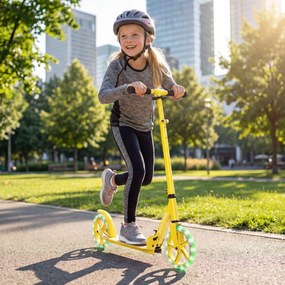 Trotinete para crianças com plataforma de alumínio, guiador ajustável em 3 posições e alça para crianças Amarela