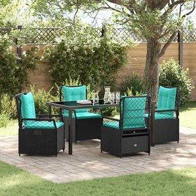 vidaXL Conjunto de Jantar para Jardim 5 Peças em Rattan e Poliéster Preto
