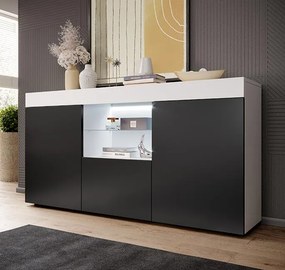 Aparador Elma de 135 cm com Luz LED - Branco e Preto Mate - Design Mod