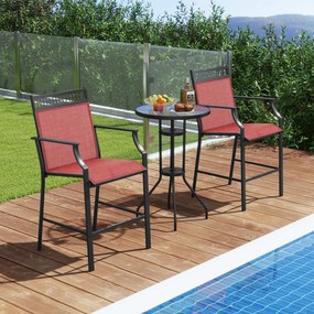 Conjunto de 2 bancos de bar para Jardim com apoio para os pés em metal à altura do balcão para jardim, piscina, varanda, cozinha Vermelho