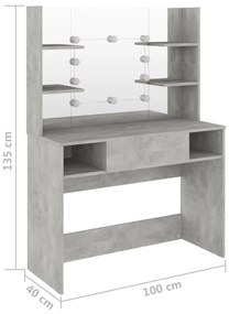 Mesa de maquilhagem c/ luzes LED 100x40x135cm MDF cinza cimento