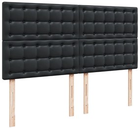 Cama com molas/colchão 200x200 cm couro artificial preto
