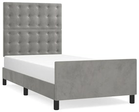 Estrutura de cama c/ cabeceira 90x190 cm veludo cinzento-claro