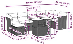 8 pcs conjunto de sofás p/ jardim com almofadões vime PE bege