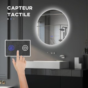 Espelho redondo de casa de banho com iluminação LED, Ø 80 cm, de parede, com interruptor tátil e sistema antiembaciamento branco, prateado