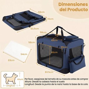 Transportadora dobrável tamanho L 83,5 x 58 x 58 cm para animais de estimação, com janelas de rede, 3 portas, cama felpuda e bolsos removíveis, para u