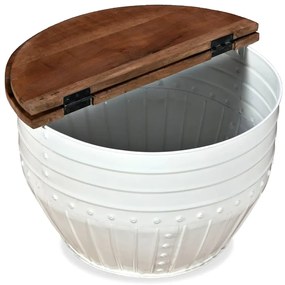 Mesa centro madeira reciclada maciça branca em forma de barril