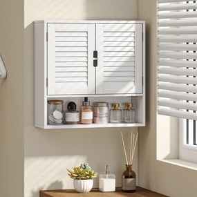 Armário de Parede de Casa de Banho com Porta de Ripas, 60 x 20 x 60 cm, Prateleira Ajustável, Branco
