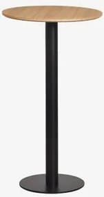 Mesa Alta De Bar Redonda Ø60 Cm Em Mdf Xiren Castanho Madeira Natural - Preto - Sklum