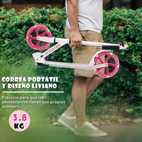 Trotinete crianças com plataforma de alumínio Guiador ajustável em 3 posições e correia para crianças com mais de 10 anos até 100 kg Rosa