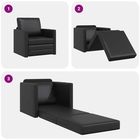 Sofá-Cama de Piso 2-em-1 Preto 74x77x81 cm Couro Sintético