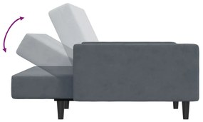 Sofá-cama 2 lugares c/ apoio de pés veludo cinzento-escuro