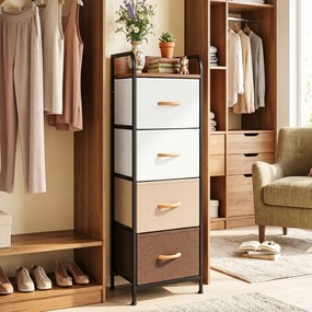 Cómoda de 4 gavetas com gavetas de tecido dobráveis e removíveis 31 x 28,5 x 99,5 cm, Estrutura metálica, Multicolorido