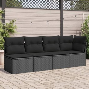 vidaXL Sofá de jardim com almofadões 4 lugares vime PE preto
