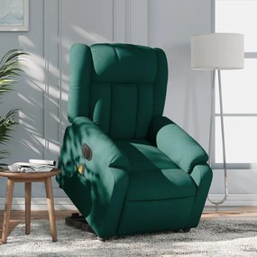 Poltrona elétrica elevatória massagens tecido verde-escuro